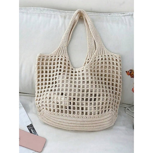 Handmade Crochet Mesh Tote Bag – Lightweight & Eco-Friendly Beach Shoulder Bag, Boho Style, Reusable Shopping Bag for Women, Summer Vacation & Daily Use