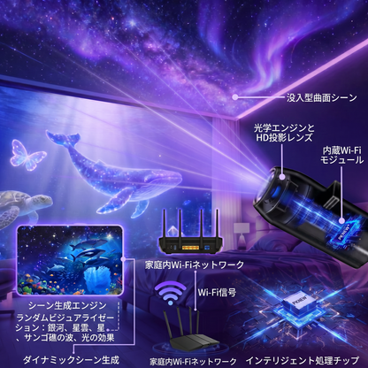 PKNEW® 🦄【次世代5D】ダイナミック・ホログラフィック・プロジェクター ✨ 高画質HD スマート・ナイトライト