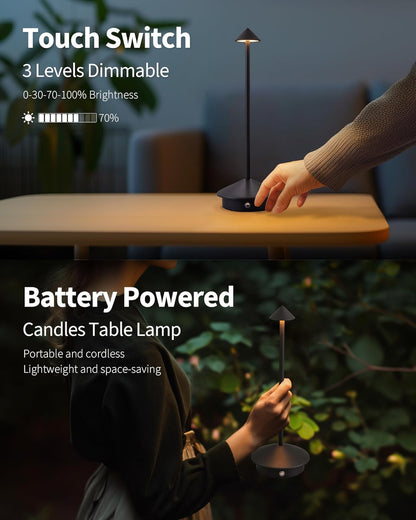 モダン コードレス テーブルランプ 2個セット 充電式LEDデスクライト 5000mAhバッテリー搭載 ポータブルナイトライト（ブラック）