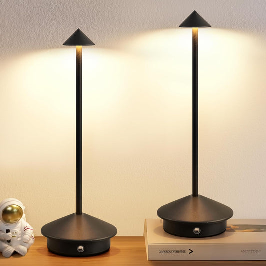 モダン コードレス テーブルランプ 2個セット 充電式LEDデスクライト 5000mAhバッテリー搭載 ポータブルナイトライト（ブラック）