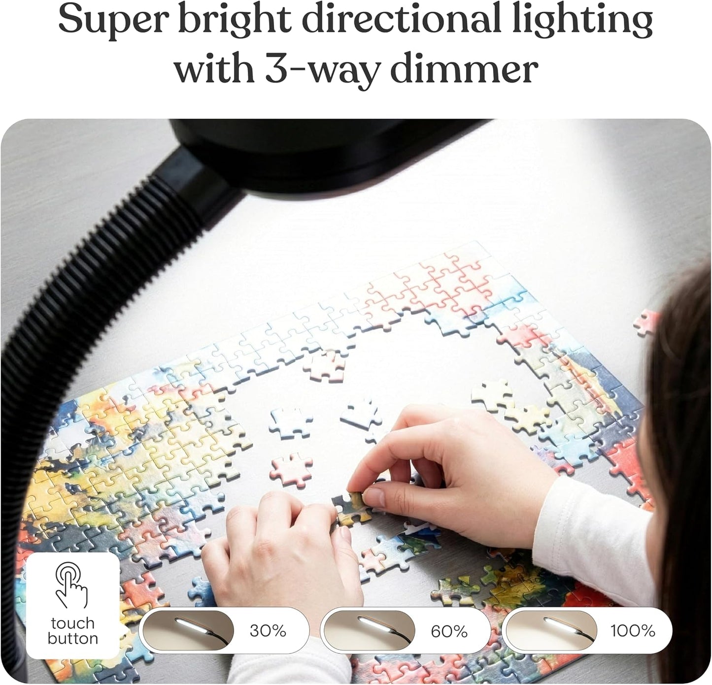 LEDフロアリーディングランプ – 読書・クラフト・オフィス作業に最適な調節可能グースネックスタンドライト（ブラック）