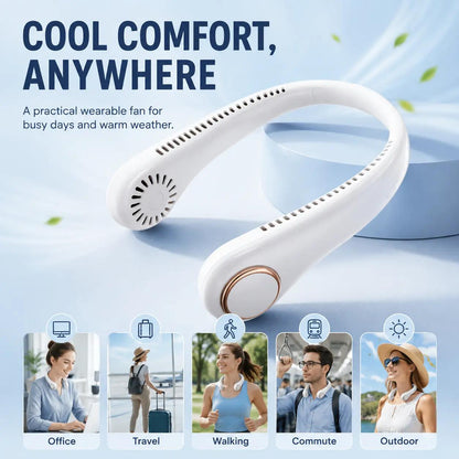 PKNEW®Portable Neck Fan, Bladeless Wearable Personal Fan, Hands-Free Cooling for Outdoor & Office