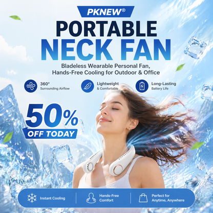 PKNEW®Portable Neck Fan, Bladeless Wearable Personal Fan, Hands-Free Cooling for Outdoor & Office