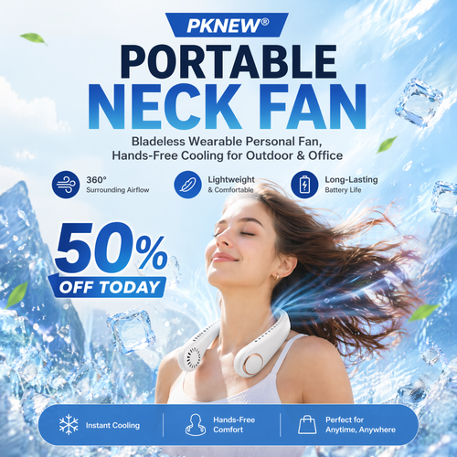PKNEW®Portable Neck Fan, Bladeless Wearable Personal Fan, Hands-Free Cooling for Outdoor & Office
